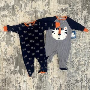 Gerber Bay "Be Brave Sleep N' Play Footed Set Of 2 Blue White 0-3 Months NWT